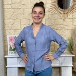 Blouse boutonnée col volanté (T36-T38) - bleu-jeans - 38