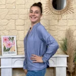 Blouse boutonnée col volanté (T36-T38) - bleu-jeans - 38