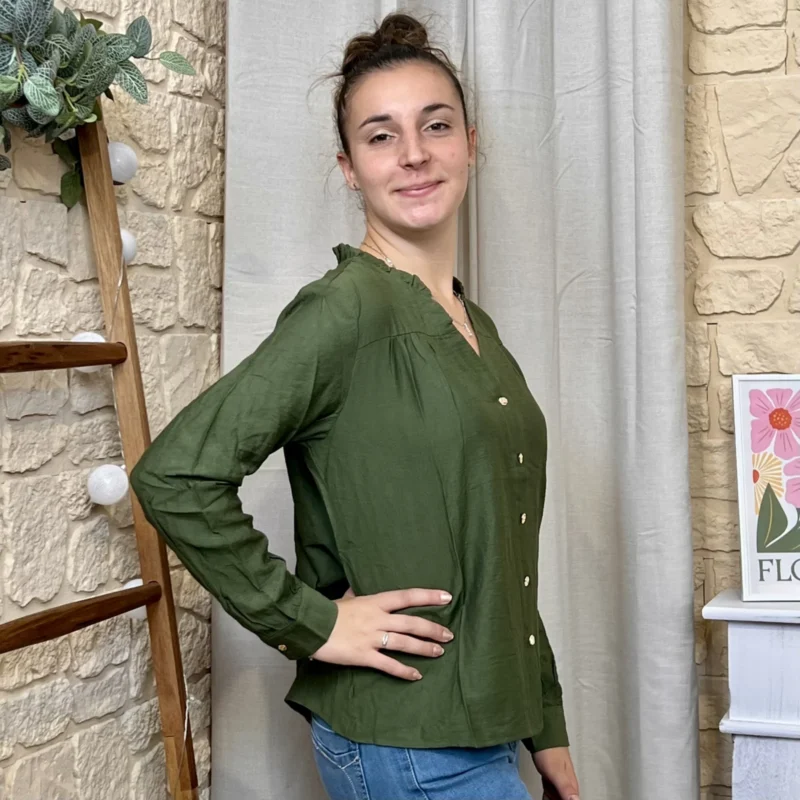 Blouse boutonnée col volanté (T36-T38) - kaki - 40