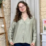 Blouse boutonnée col volanté (T36-T38) - vert-celadon - 38