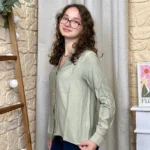 Blouse boutonnée col volanté (T36-T38) - vert-celadon - 38