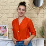Blouse boutonnée col volanté (T36-T38) - orange - 38