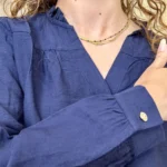 Blouse boutonnée col volanté (T36-T38) - marine - 38