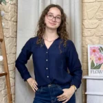 Blouse boutonnée col volanté (T36-T38) - marine - 38