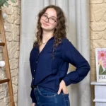Blouse boutonnée col volanté (T36-T38) - marine - 38