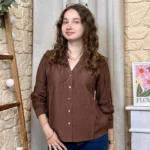 Blouse boutonnée col volanté (T36-T38) - marron - 38