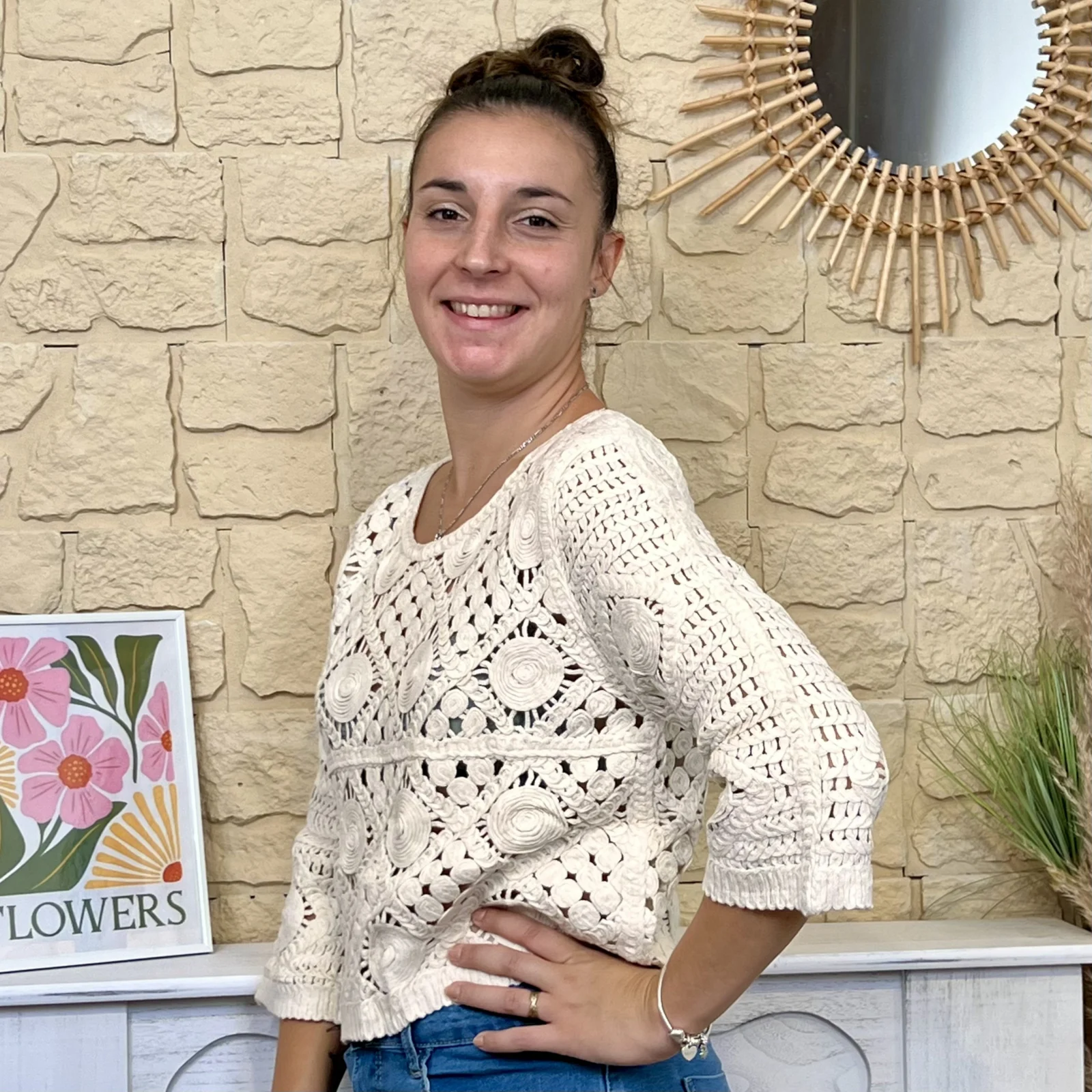 Pull macramé géométrique (T36-T38) - beige - 38