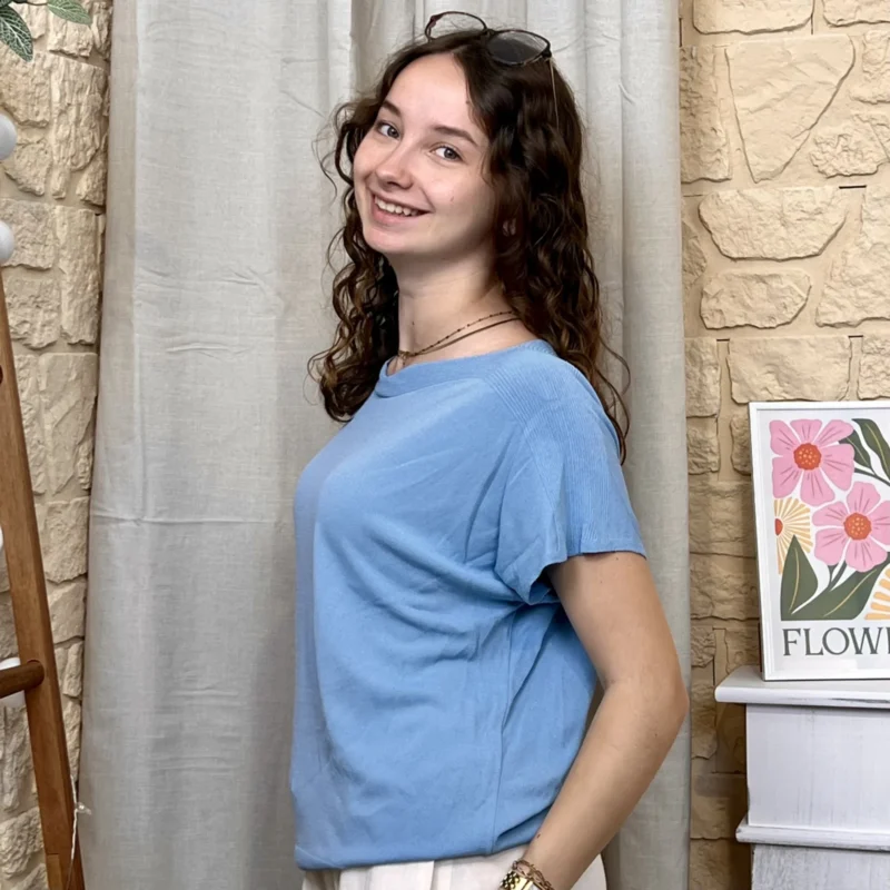 Pull femme col bateau maille fine « Tendance » - bleu-ciel - taille-unique