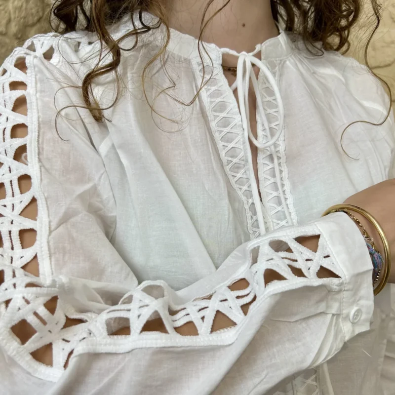 Blouse blanche manches ajourées (T36-T40) - blanc - 40