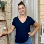 T-shirt col V basique - marine - taille-unique