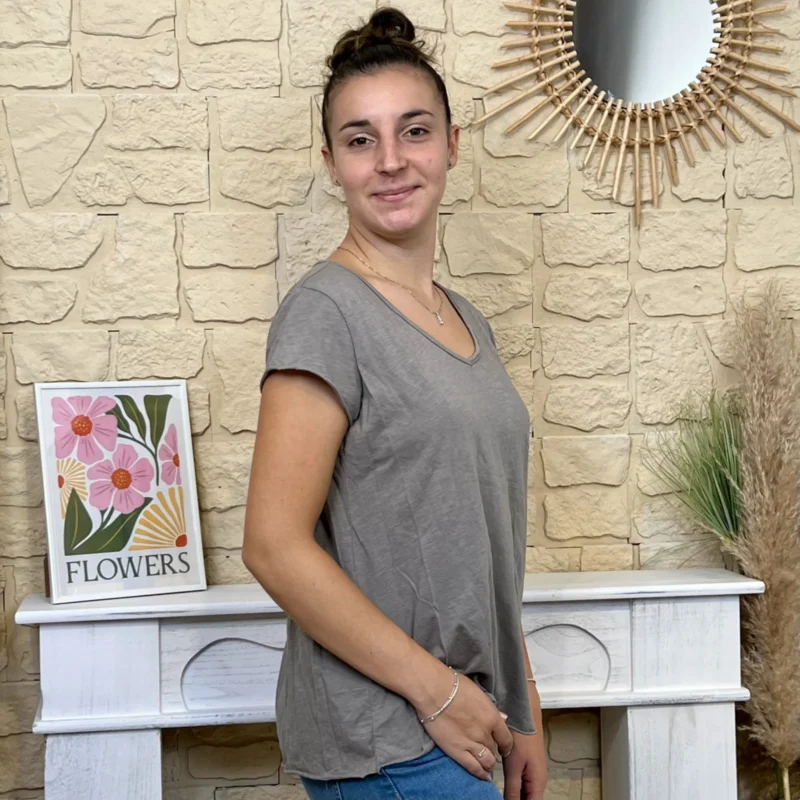 T-shirt col V basique - taupe - taille-unique