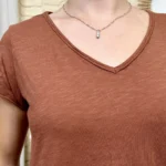 T-shirt col V basique - camel - taille-unique