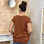 T-shirt col V basique - camel - taille-unique