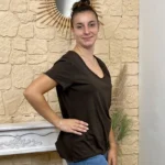 T-shirt col V basique - marron - taille-unique