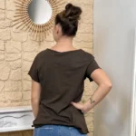 T-shirt col V basique - marron - taille-unique