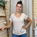 T-shirt col V basique - beige - taille-unique