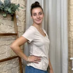 T-shirt col V basique - beige - taille-unique