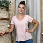 T-shirt col V basique - rose-pale - taille-unique