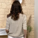 Pull femme nid d’abeille pailleté « Tendance » - beige - taille-unique