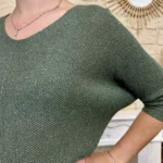 Pull femme nid d’abeille pailleté « Tendance » - kaki - taille-unique