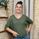 Pull femme nid d’abeille pailleté « Tendance » - kaki - taille-unique