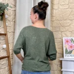 Pull femme nid d’abeille pailleté « Tendance » - kaki - taille-unique