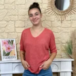 Pull femme nid d’abeille pailleté « Tendance » - corail - taille-unique