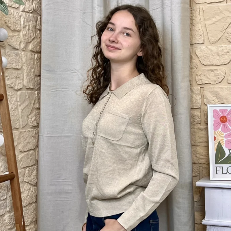 Pull uni col polo (TU) - beige - taille-unique