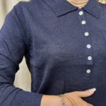 Pull femme uni col polo VERSION FÉMININ - marine - taille-unique