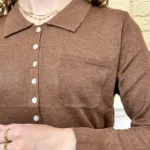 Pull femme uni col polo VERSION FÉMININ - marron - taille-unique
