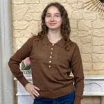 Pull femme uni col polo VERSION FÉMININ - marron - taille-unique