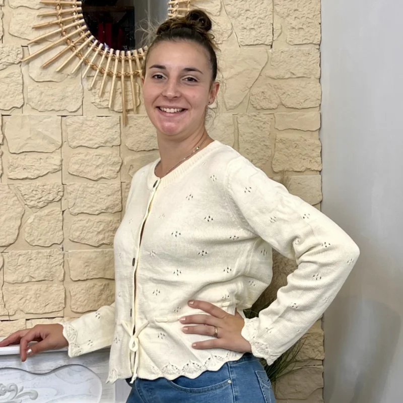 Gilet maille lien à nouer - Version Féminin - beige - taille-unique