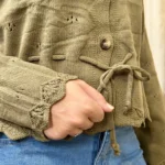 Gilet maille lien à nouer - Version Féminin - kaki - taille-unique