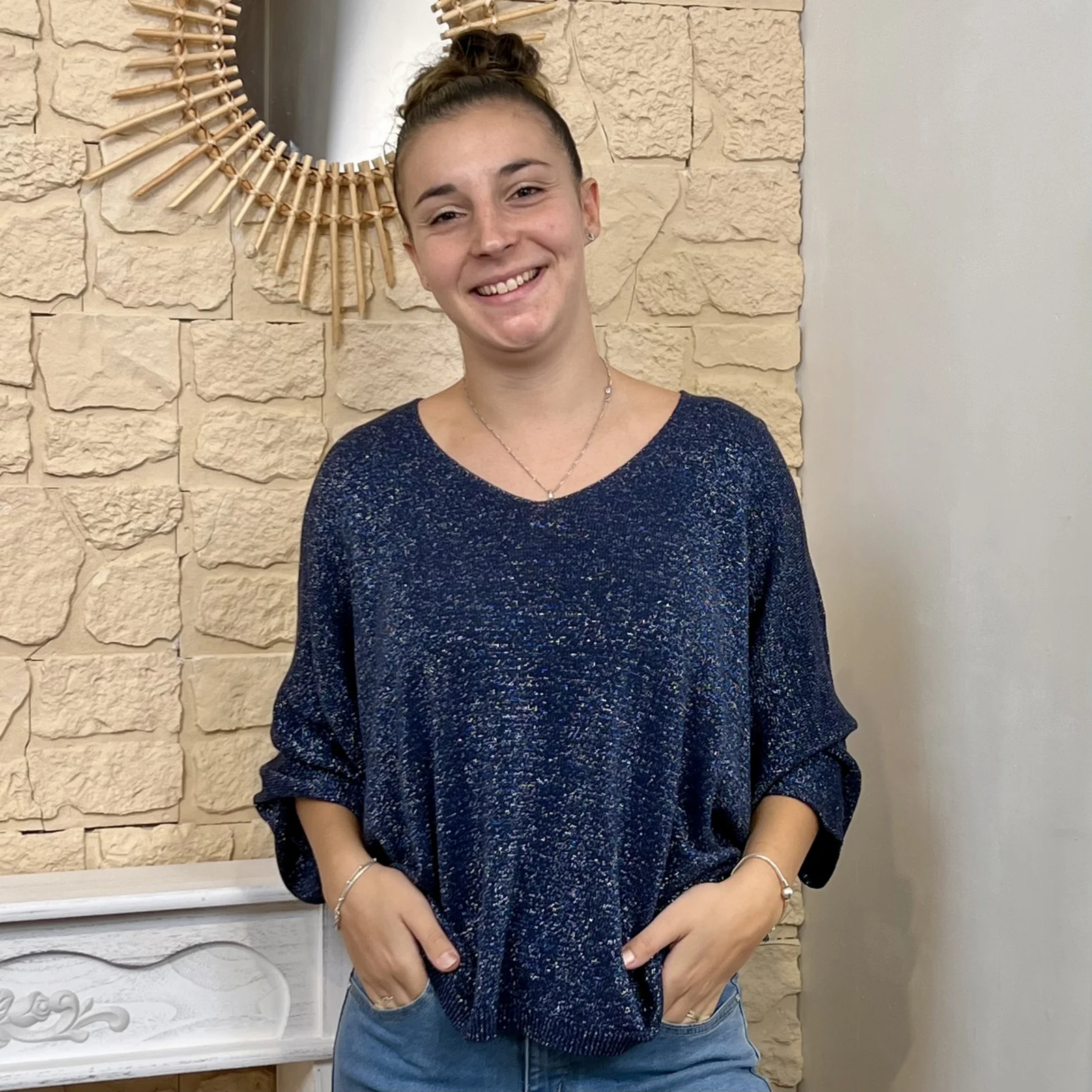 Pull femme maille pailletée « Jolies Formes » T40-T52 - marine - taille-unique-grande-taille
