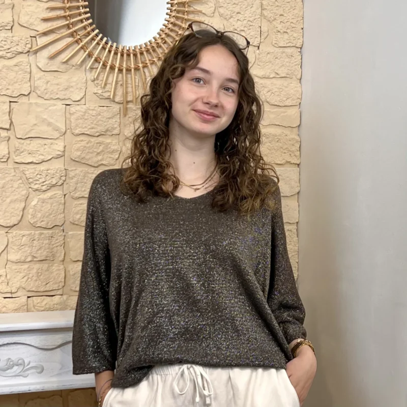 Pull femme en maille pailletée « Jolies Formes » - marron - taille-unique-grande-taille