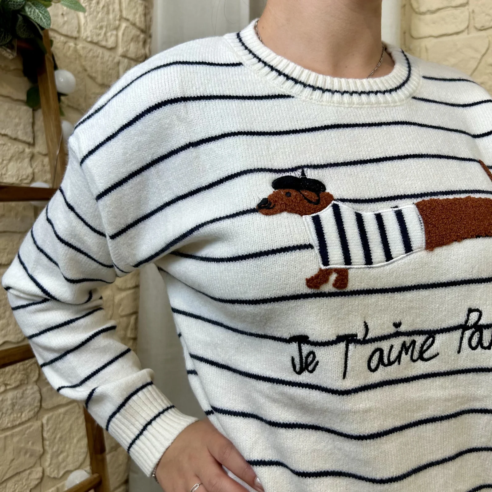 Pull marinière teckel (TU) - ecru - taille-unique