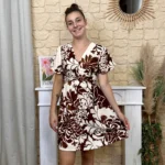 Robe portefeuille florale (T36-T38) - marron - 38
