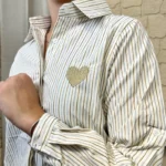 Chemise rayée cœur doré (T36-T38) - camel
