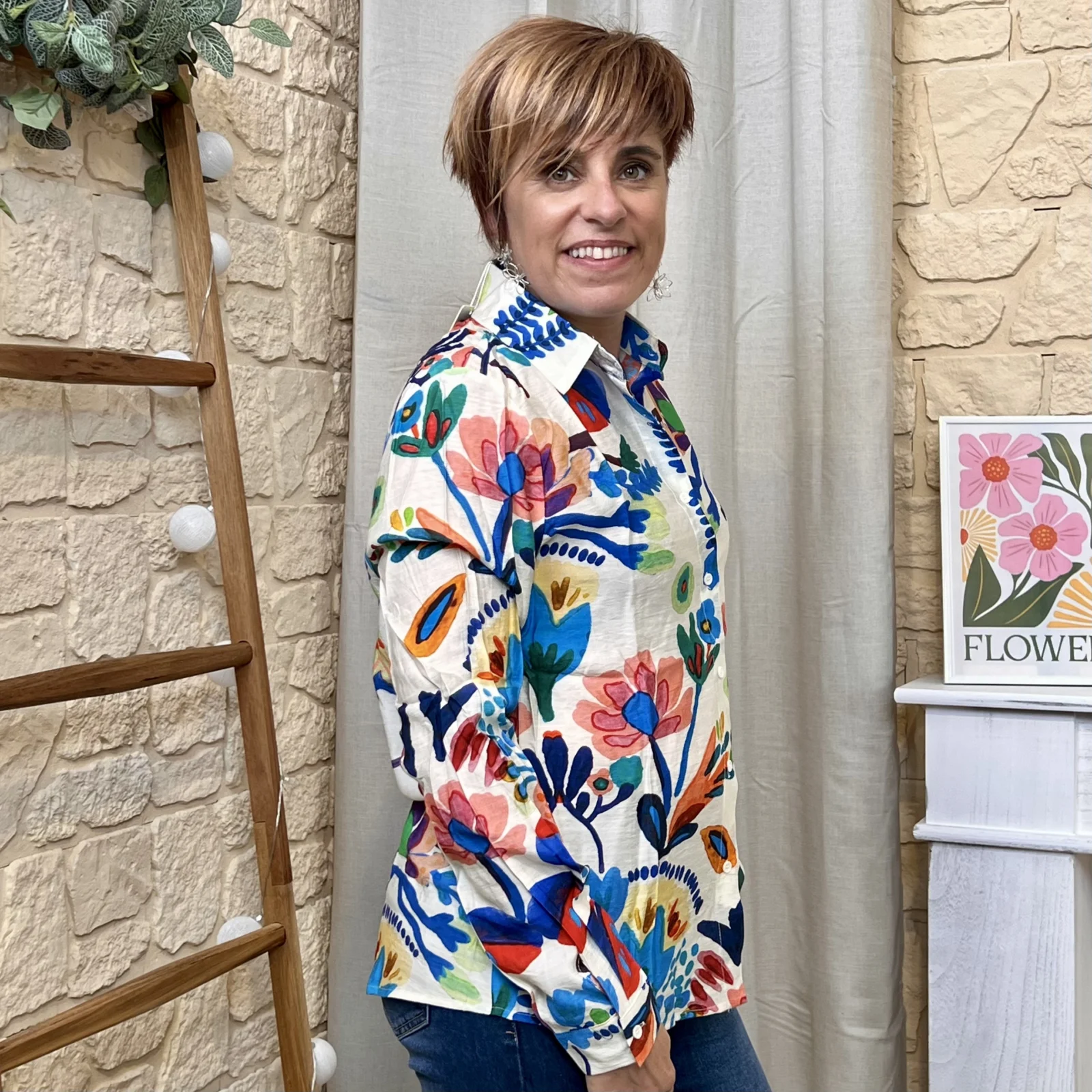 Chemise imprimée florale (T36-T42) - bleu-turquoise - 42