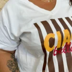 T-shirt femme rayé « Ciao Bella » « Jolies Formes » - marron - taille-unique-grande-taille