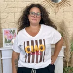 T-shirt femme rayé « Ciao Bella » « Jolies Formes » - marron - taille-unique-grande-taille