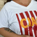 T-shirt femme rayé « Ciao Bella » « Jolies Formes » - rouge - taille-unique-grande-taille
