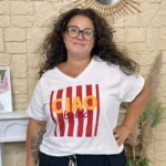 T-shirt femme rayé « Ciao Bella » « Jolies Formes » - rouge - taille-unique-grande-taille
