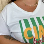 T-shirt femme rayé « Ciao Bella » « Jolies Formes » - vert-bresil - taille-unique-grande-taille