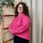 Chemise unie boutonnée col volanté - fuchsia - 48