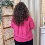 Chemise unie boutonnée col volanté - fuchsia - 48