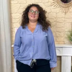 Chemise unie boutonnée col volanté - bleu-jeans - 48