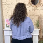 Chemise unie boutonnée col volanté - bleu-jeans - 48