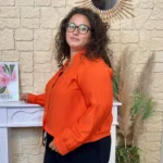 Chemise unie boutonnée col volanté - orange - 48
