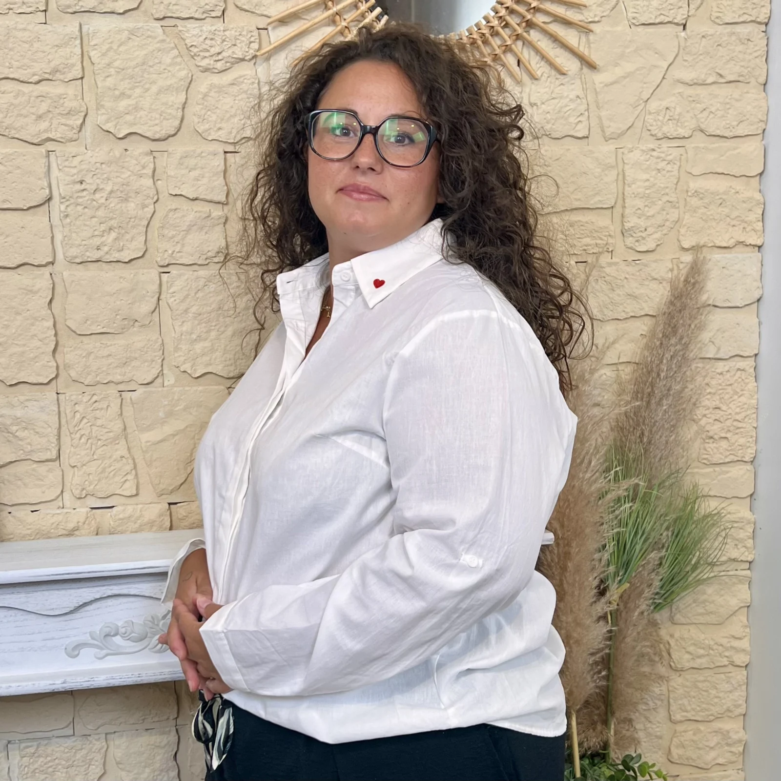 Chemise unie col cœur